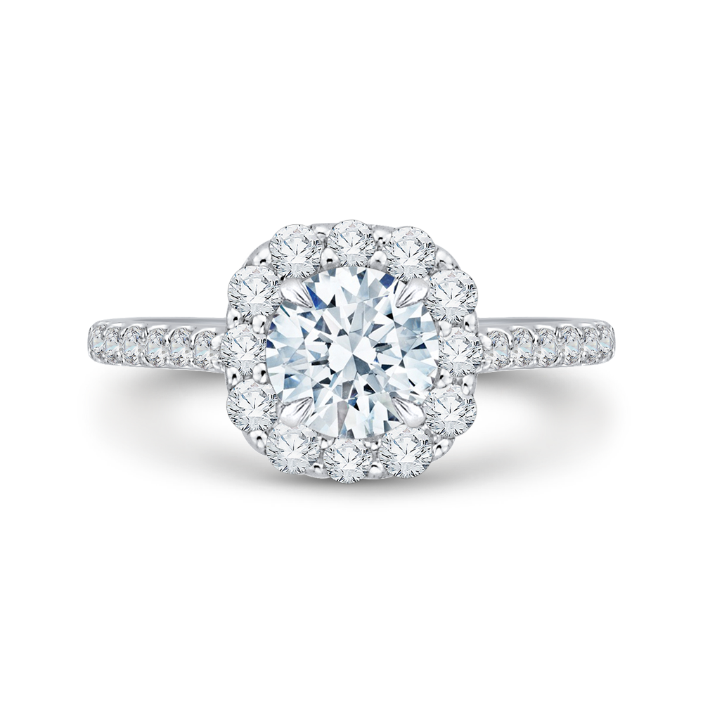 round diamond halo engagement ring in 14k white gold (semi mount)