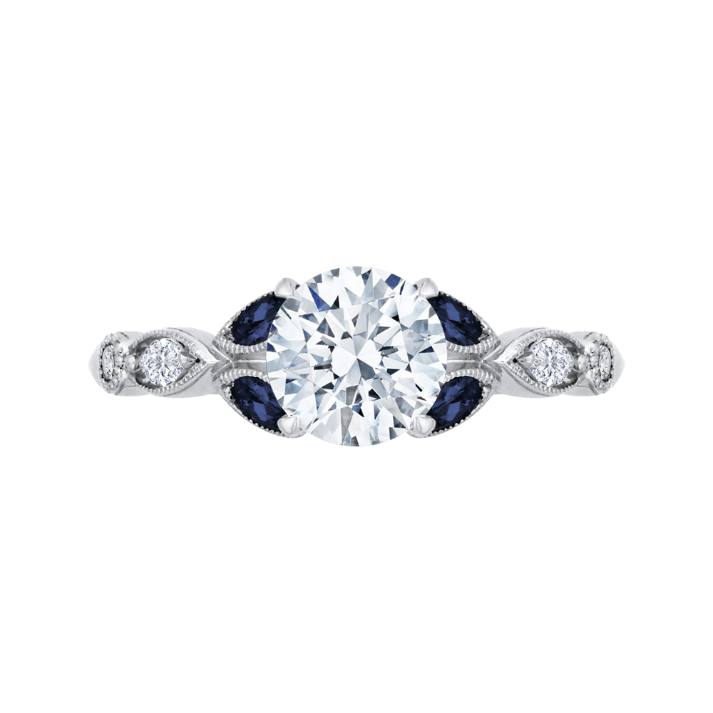 14k white gold round diamond engagement ring with sapphire (semi mount)