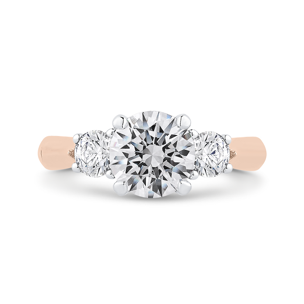 14k two tone gold round diamond three stone engagement ring (semi mount)