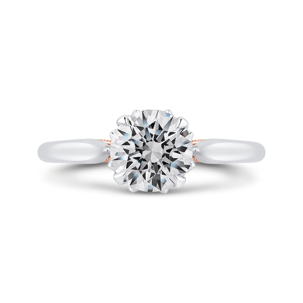 14k two tone gold round diamond floral engagement ring (semi mount)