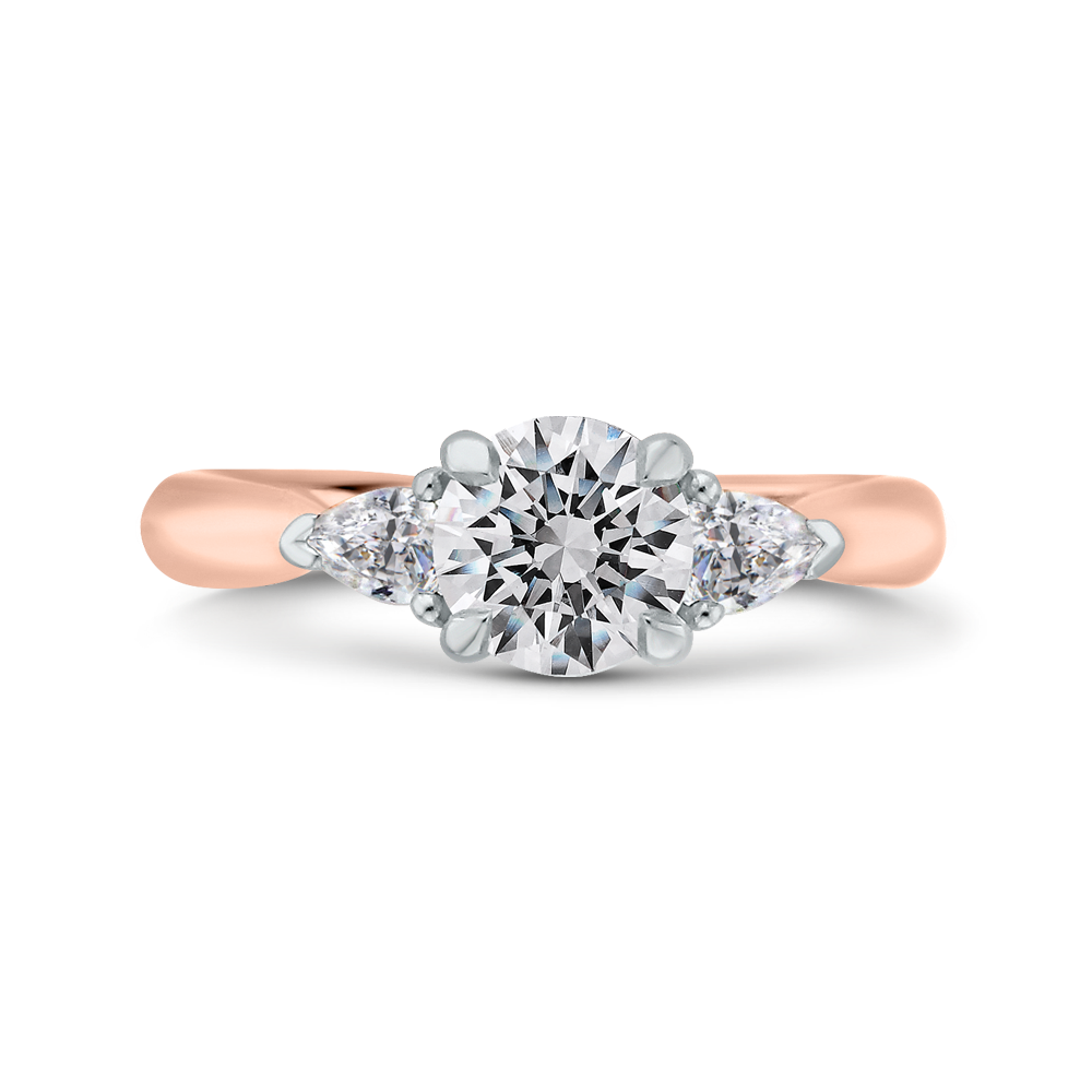 14k two tone gold diamond three stone engagement ring (semi mount)