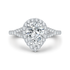 14k white gold pear diamond halo engagement ring with split shank (semi mount)