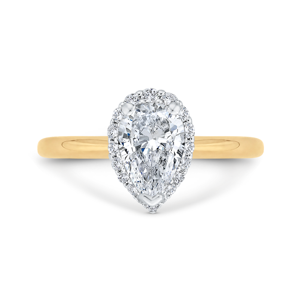 14k two tone gold pear diamond halo engagement ring (semi mount)