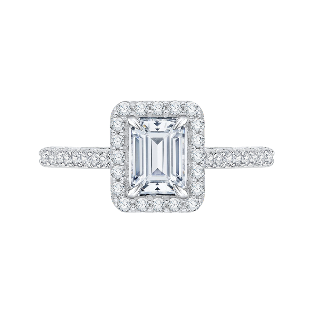 emerald cut diamond halo engagement ring in 14k white gold (semi mount)