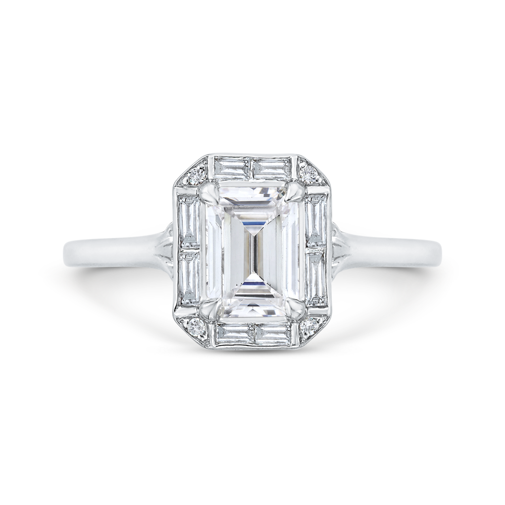 emerald cut diamond engagement ring with round shank in 14k white gold (semi mount)