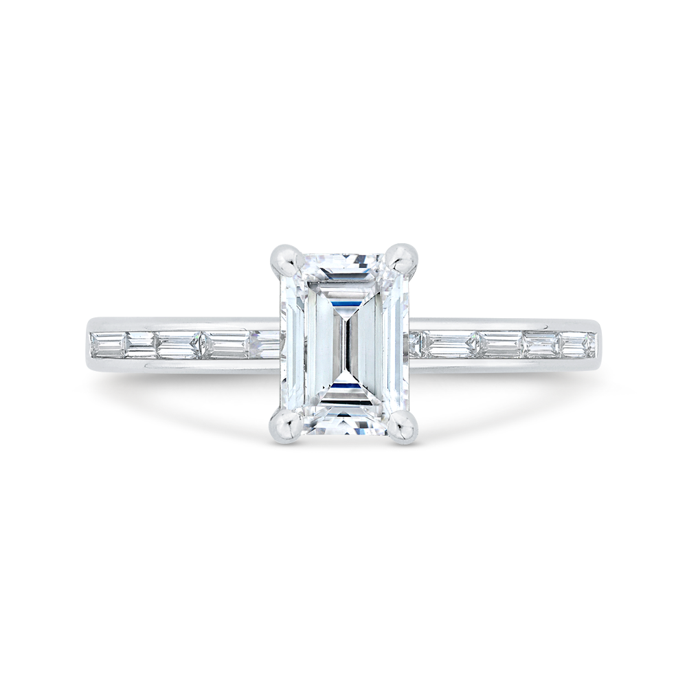 14k white gold emerald cut diamond solitaire plus engagement ring (semi mount)