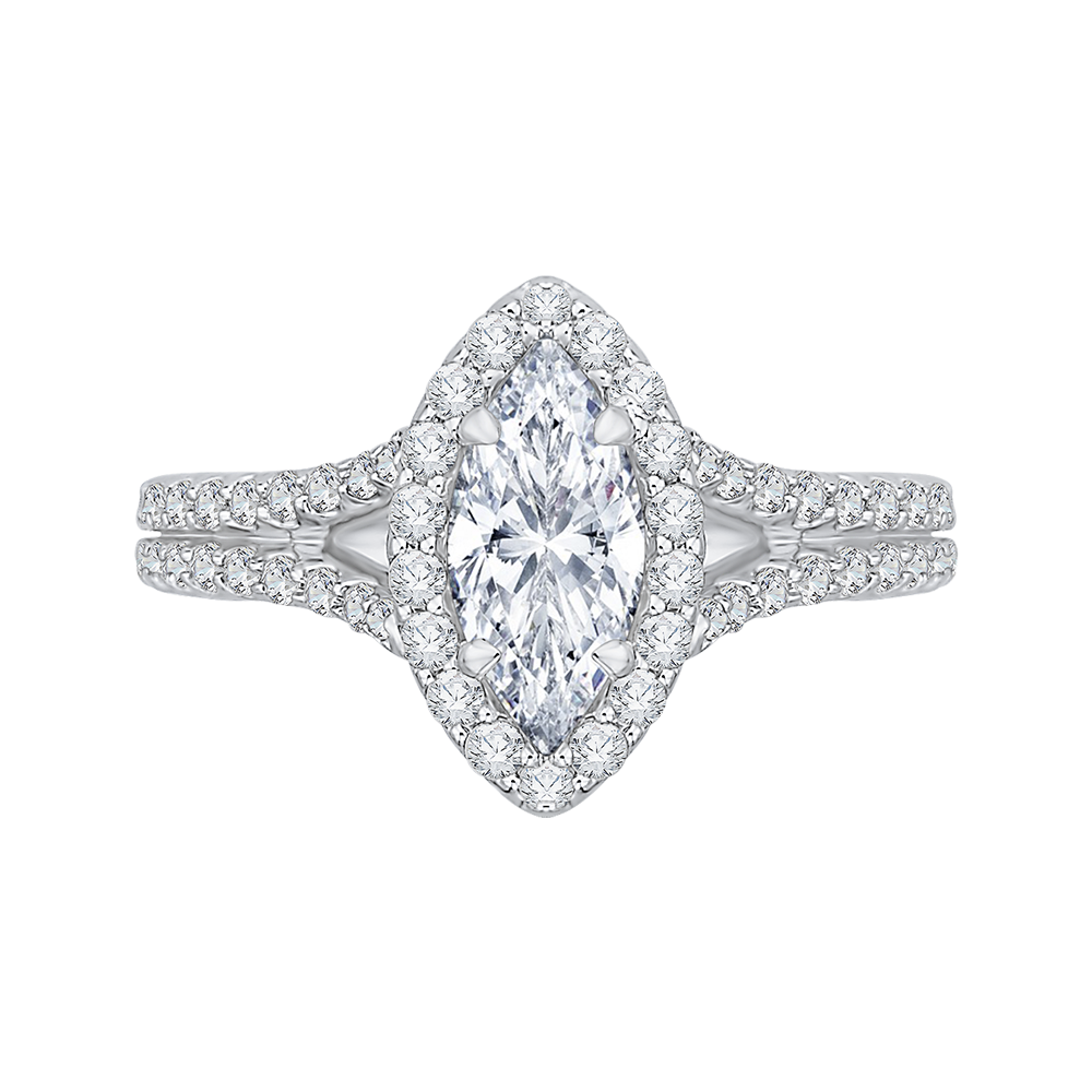 14k two tone gold marquise diamond halo vintage engagement ring with split shank (semi mount)