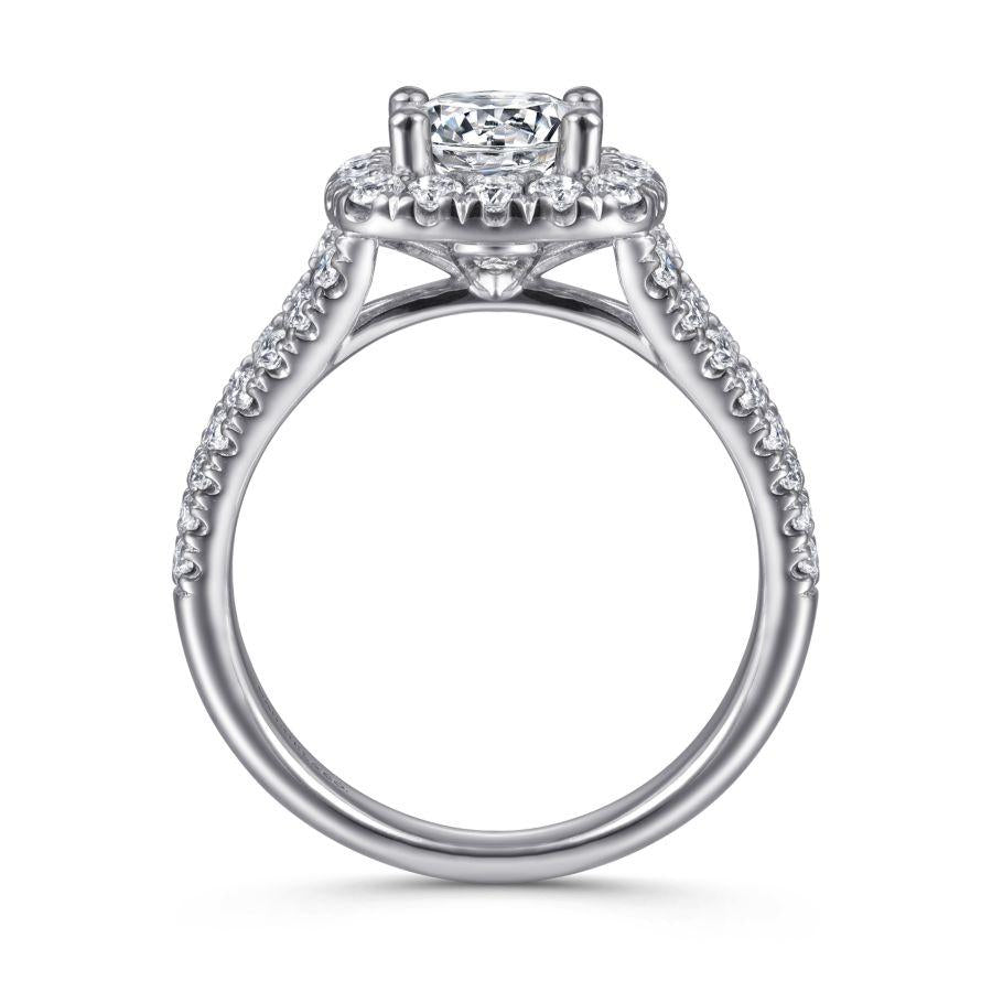 14k white gold cushion halo round diamond engagement ring