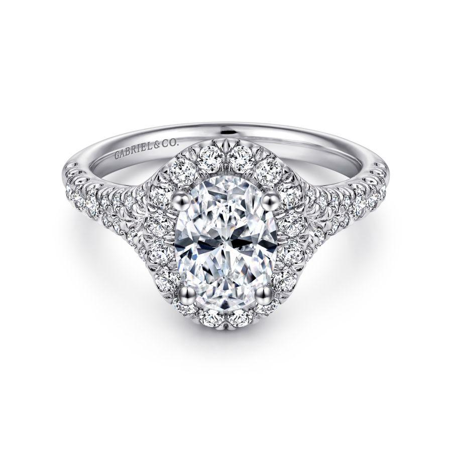 14k white gold oval halo diamond engagement ring