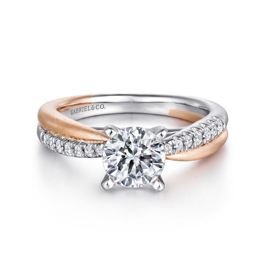 14k white-rose gold round diamond criss cross engagement ring