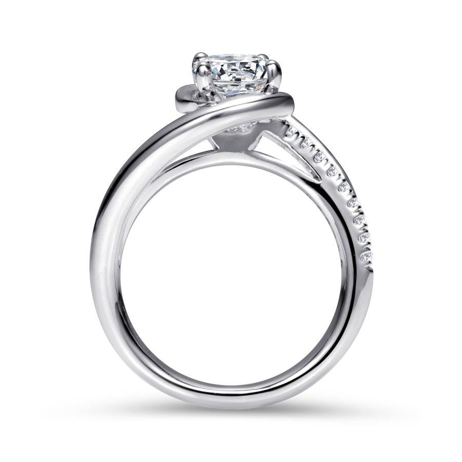 14k white gold round bypass diamond engagement ring