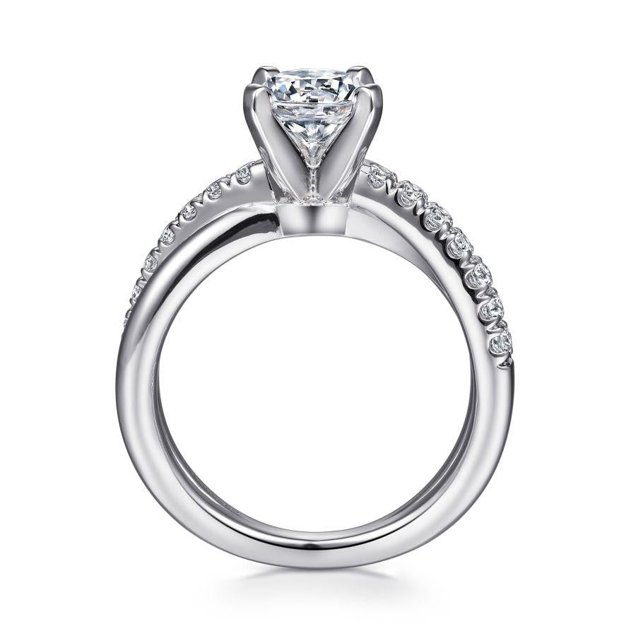 14k white gold round twisted diamond engagement ring