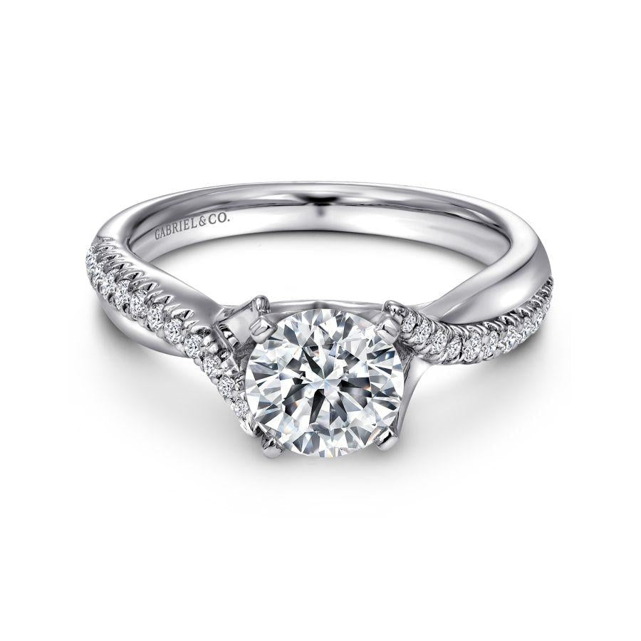 14k white gold round twisted diamond engagement ring