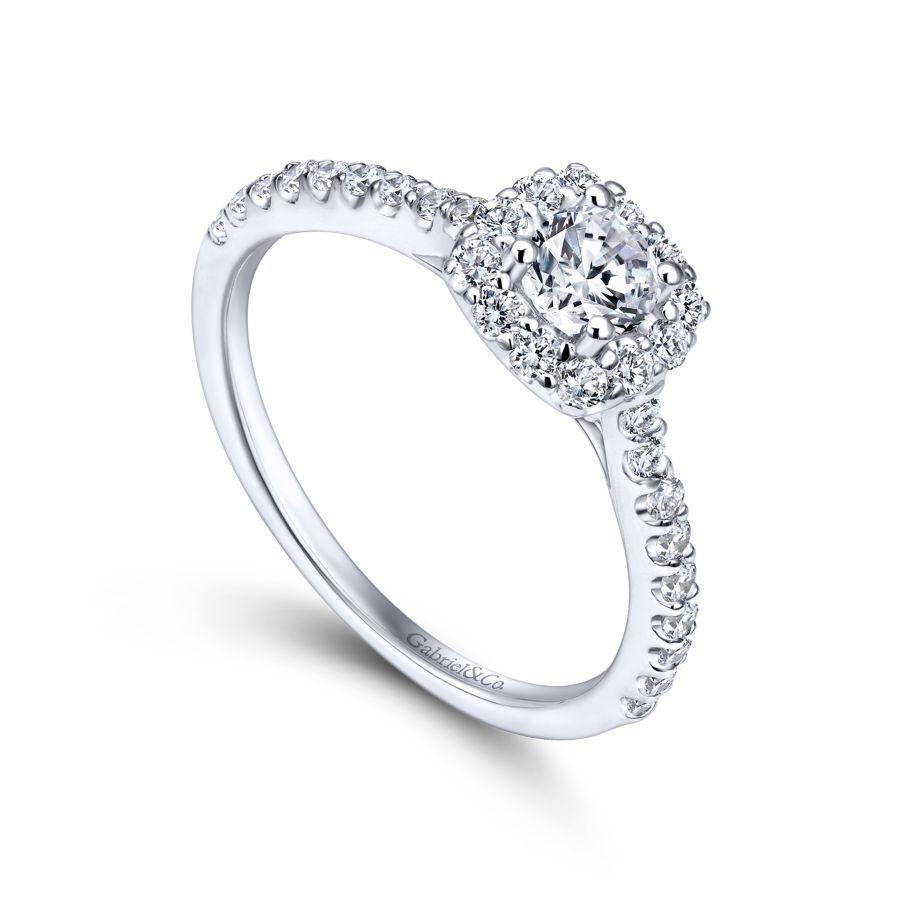 14k white gold round halo diamond engagement ring