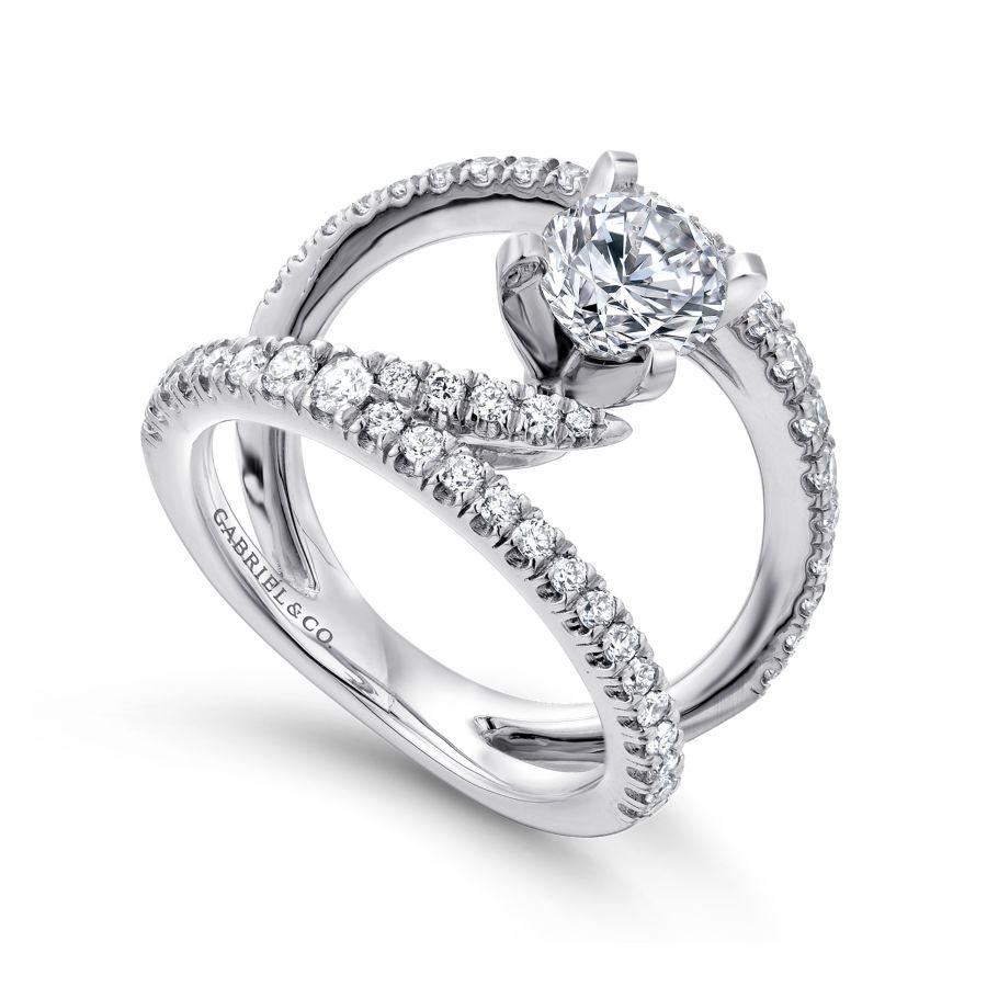 14k white gold round split shank diamond engagement ring