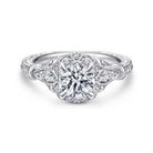 unique 14k white gold vintage inspired halo diamond engagement ring