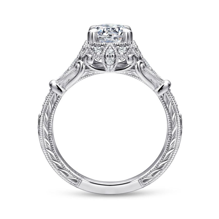 unique 14k white gold vintage inspired halo diamond engagement ring