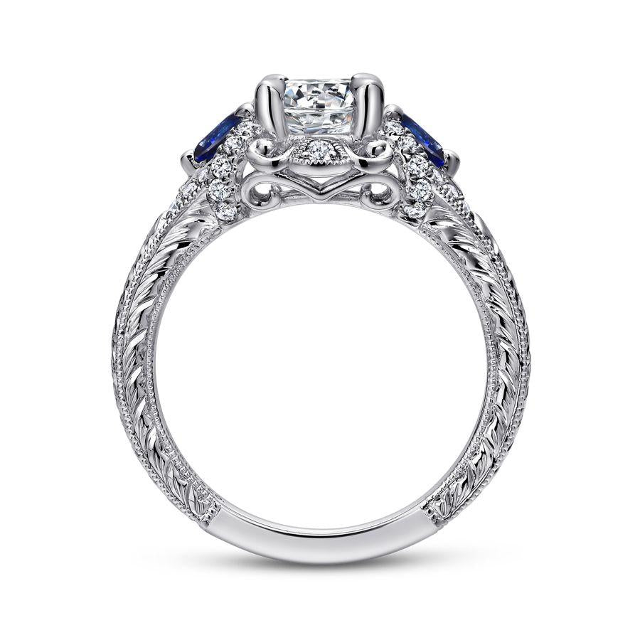 14k white gold round sapphire and diamond engagement ring