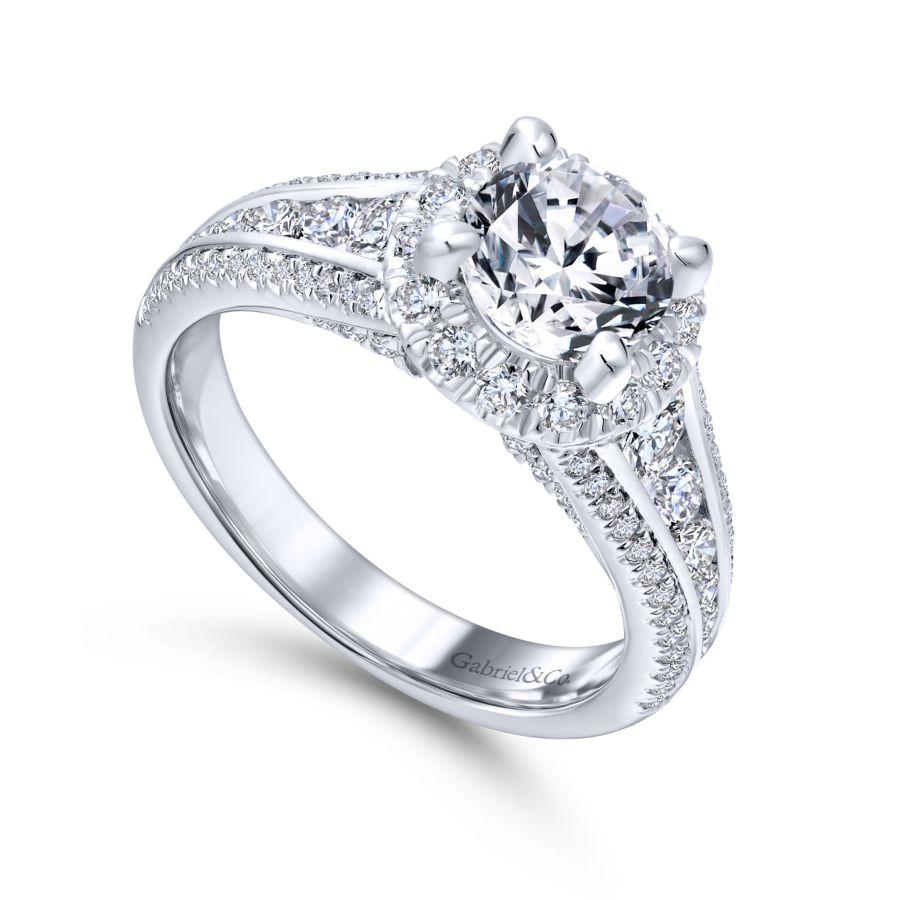 14k white gold round halo diamond engagement ring