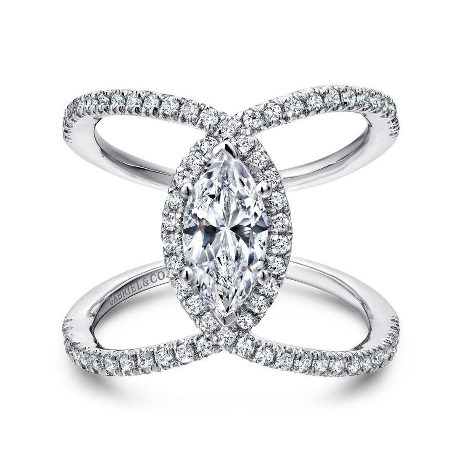 14k white gold marquise halo diamond engagement ring