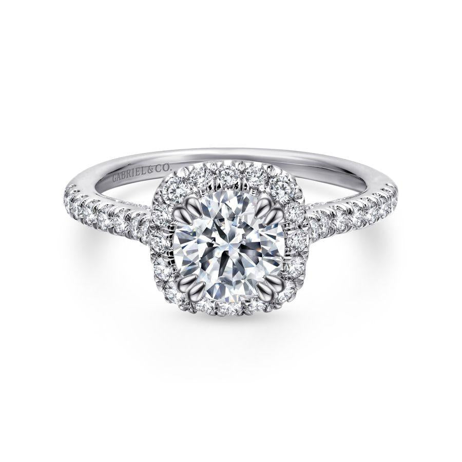 14k white gold round halo diamond engagement ring