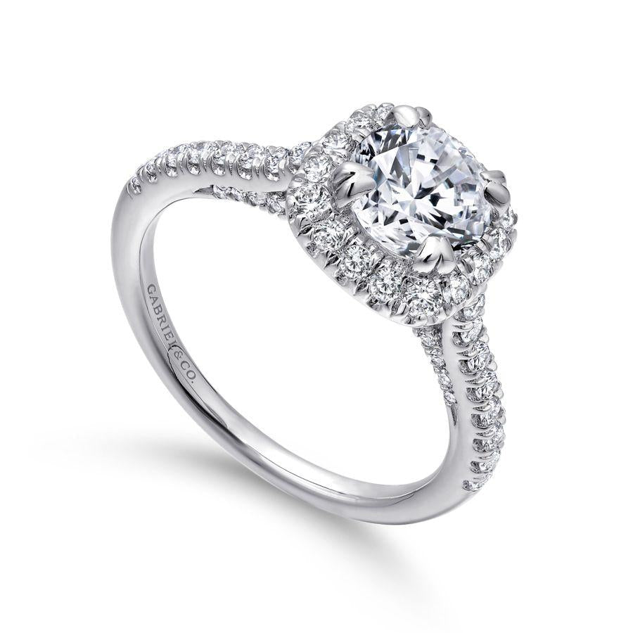 14k white gold round halo diamond engagement ring