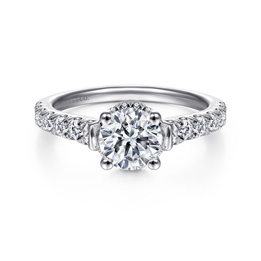 14k white gold hidden halo round diamond engagement ring