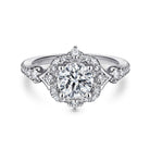 unique 14k white gold vintage inspired halo diamond engagement ring