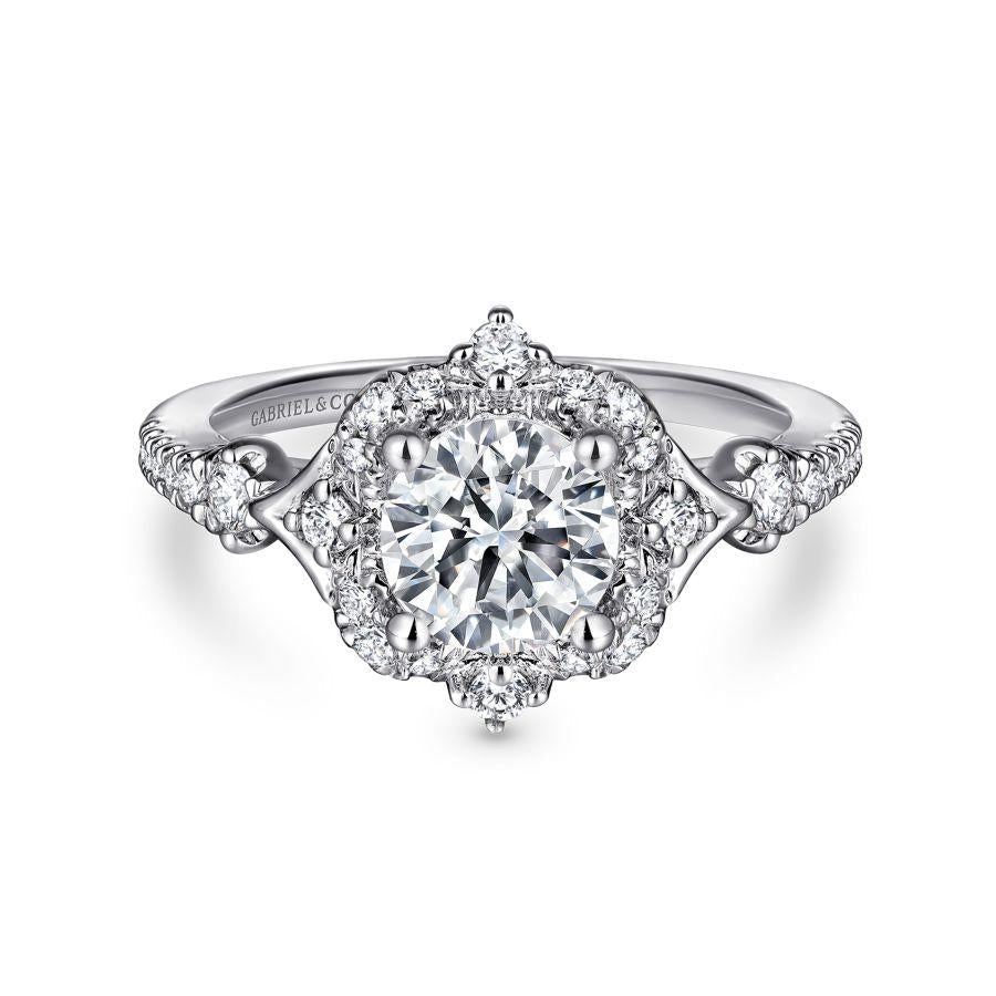 unique 14k white gold vintage inspired halo diamond engagement ring