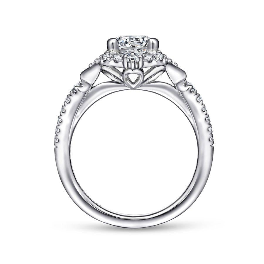 unique 14k white gold vintage inspired halo diamond engagement ring