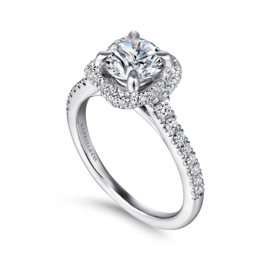14k white gold cushion halo round diamond engagement ring