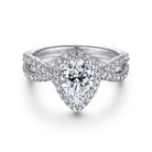 14k white gold pear shape halo diamond engagement ring