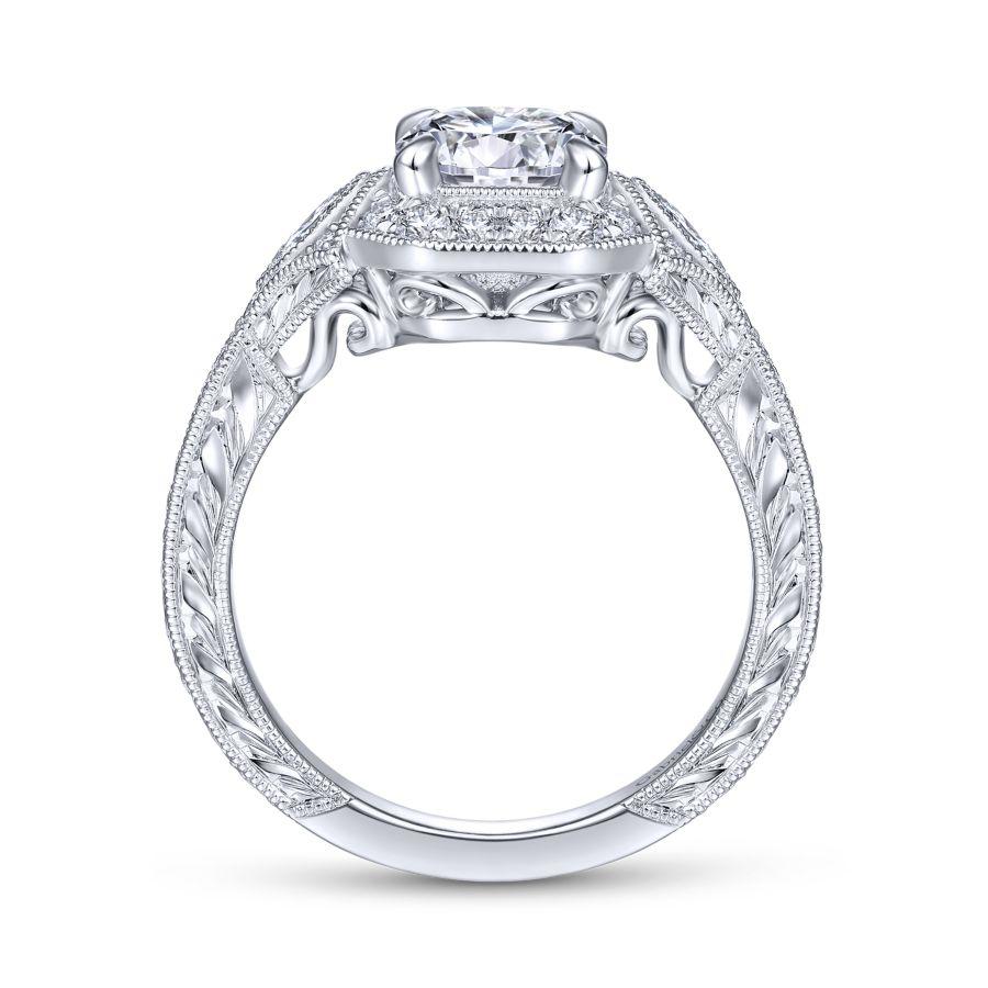 art deco 14k white gold round halo diamond engagement ring