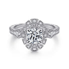 unique 14k white gold art deco halo diamond engagement ring