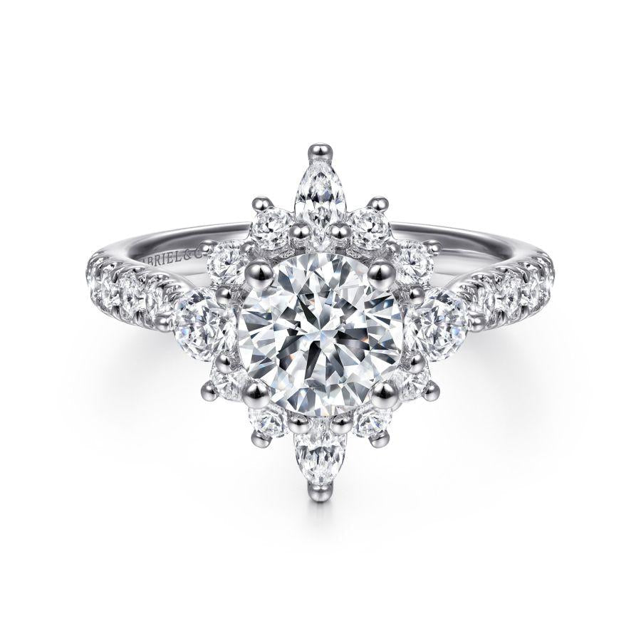 unique 14k white gold halo diamond engagement ring