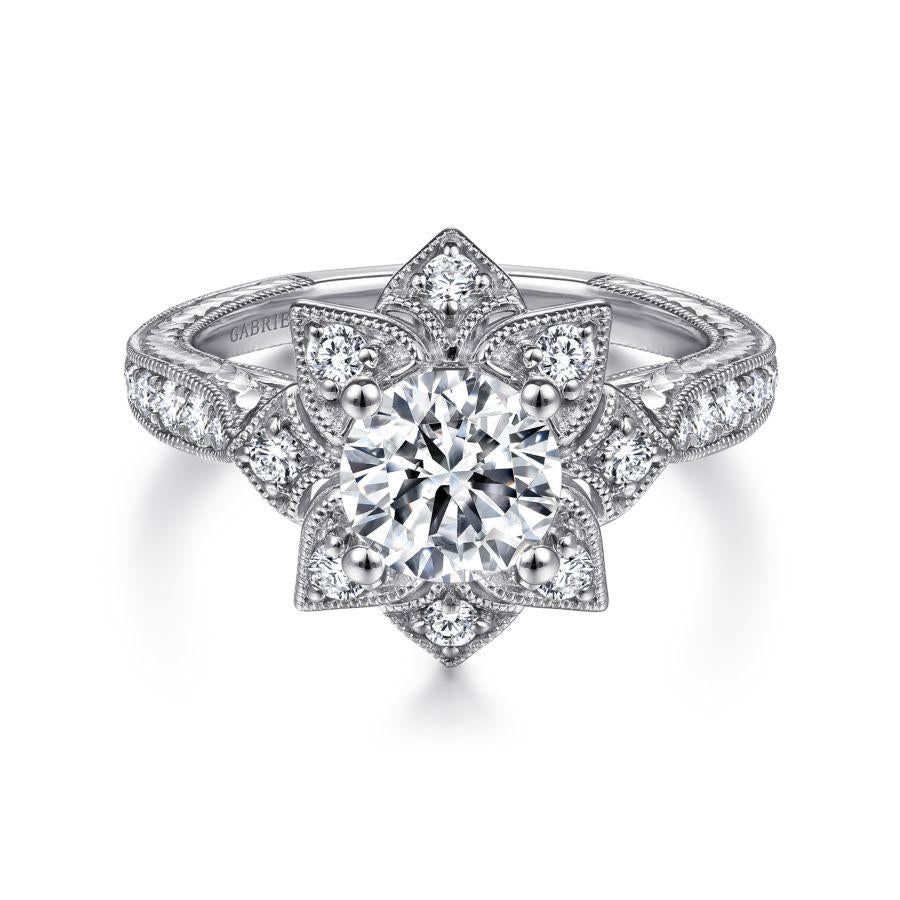 unique 14k white gold halo diamond engagement ring