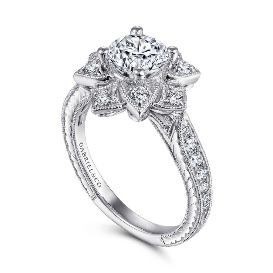 unique 14k white gold halo diamond engagement ring