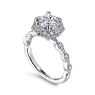 unique 14k white gold art deco halo diamond engagement ring