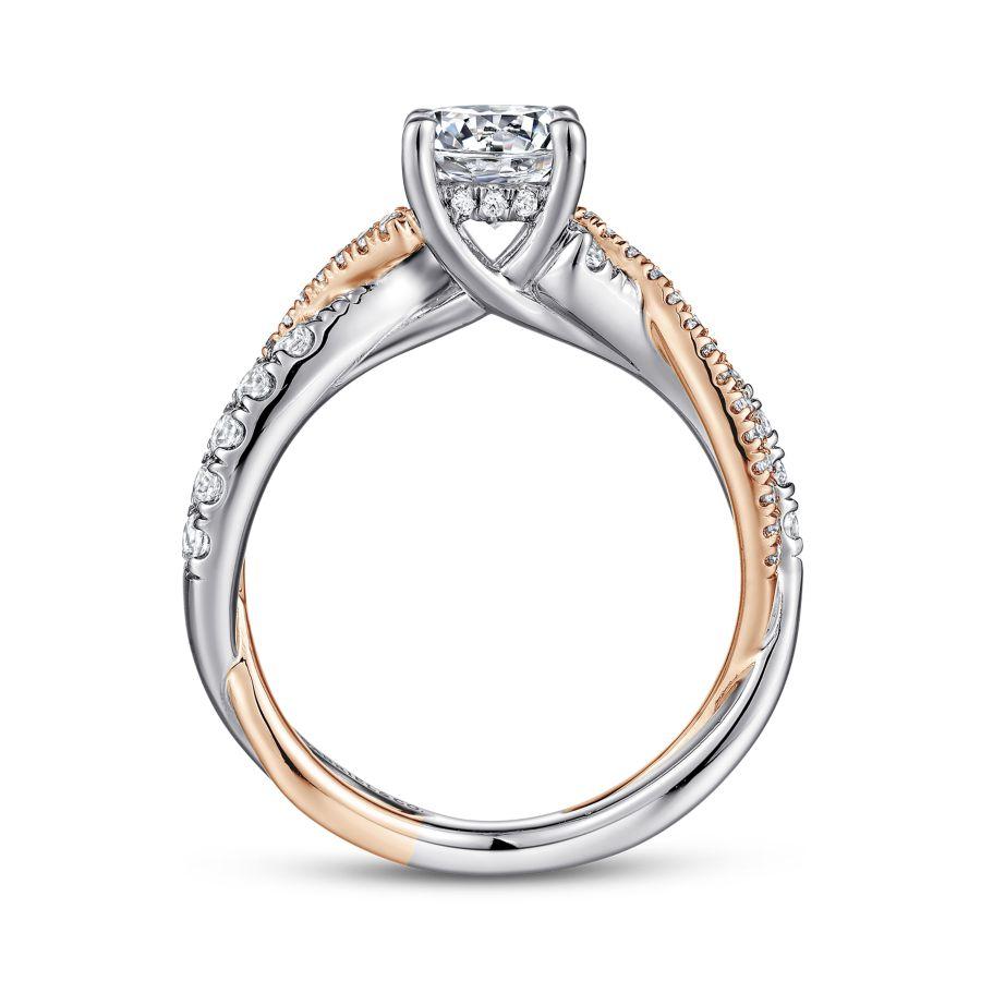 14k white-rose gold round diamond twisted engagement ring