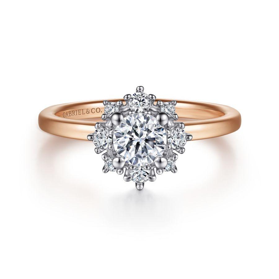 unique 14k white-rose gold halo diamond engagement ring