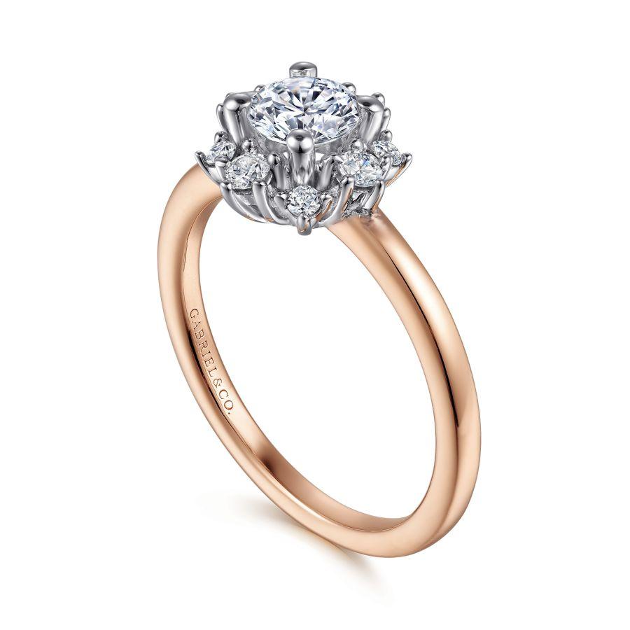 unique 14k white-rose gold halo diamond engagement ring