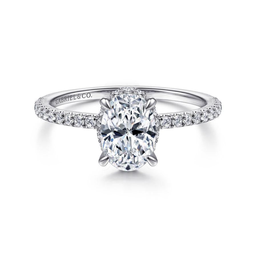 14k white gold hidden halo oval diamond engagement ring