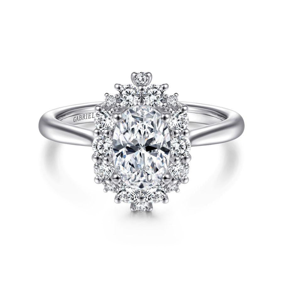 14k white gold oval halo diamond engagement ring