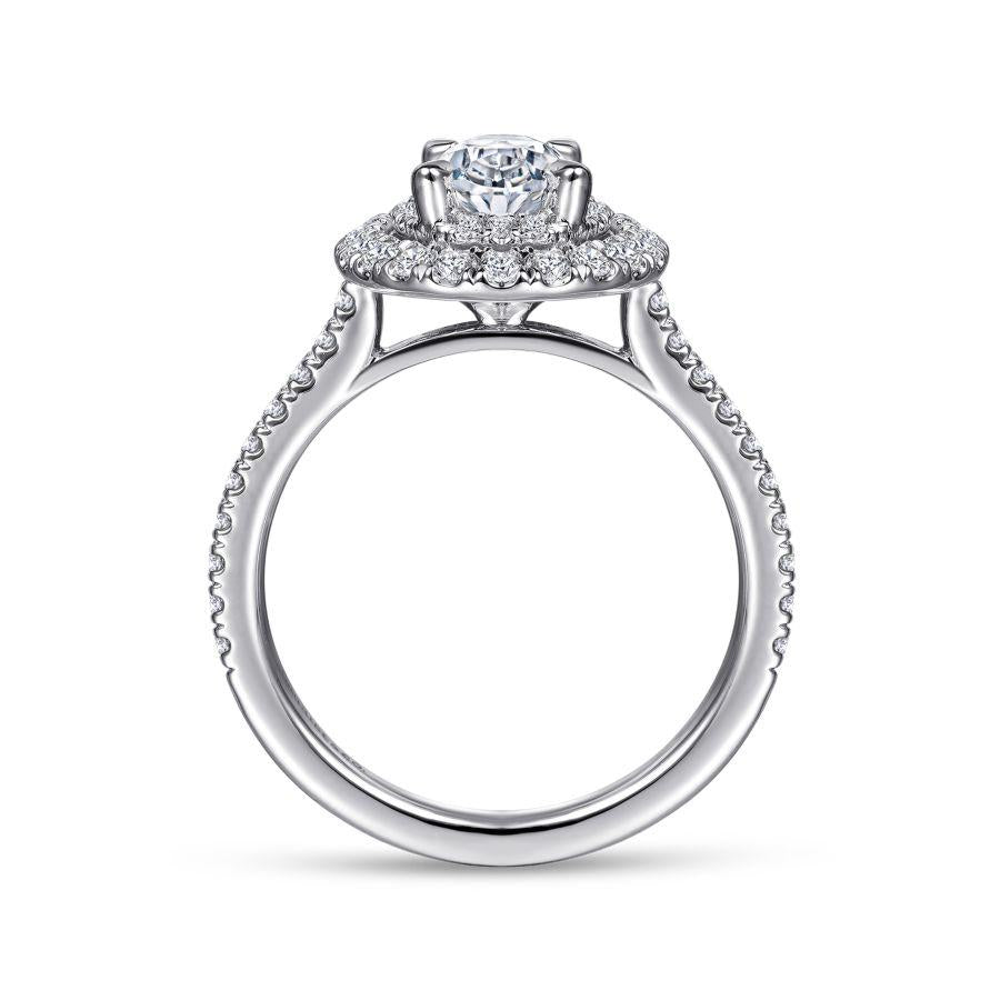 14k white gold oval double halo diamond engagement ring