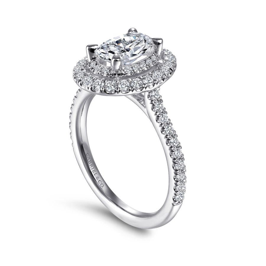 14k white gold oval double halo diamond engagement ring