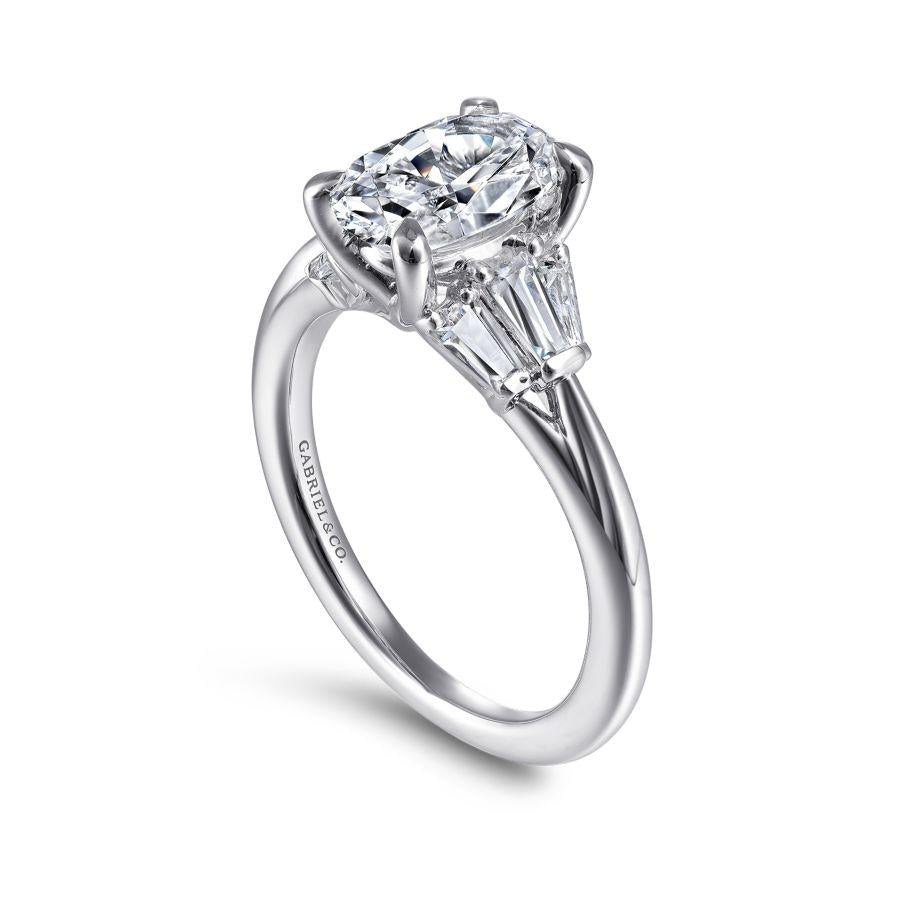 14k white gold oval three stone diamond engagement ring