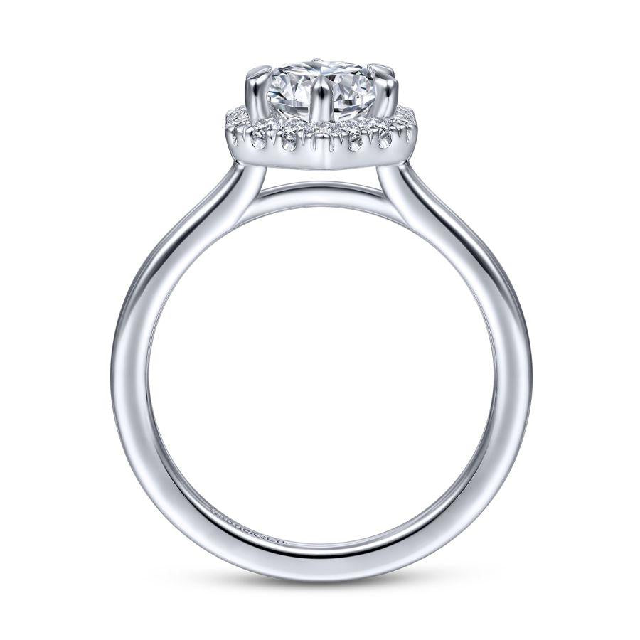 14k white gold hexagonal halo round diamond engagement ring