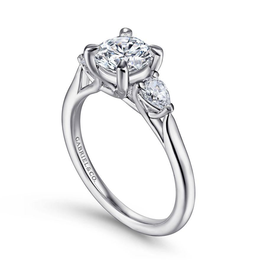 14k white gold round 3 stone diamond engagement ring