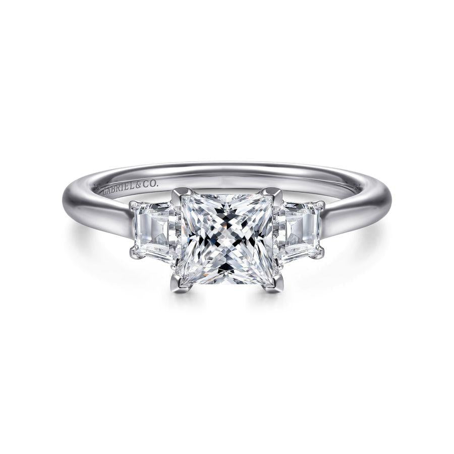 14k white gold princess cut three stone diamond engagement ring