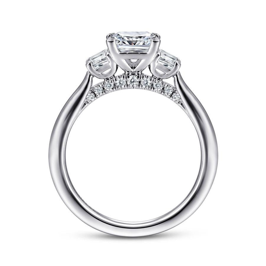 14k white gold princess cut three stone diamond engagement ring